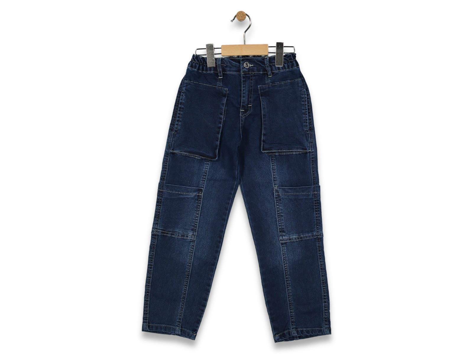 KIZ 13/16 YAŞ BEL LASTİKLİ TORBA CEPLİ KOT PANTALO