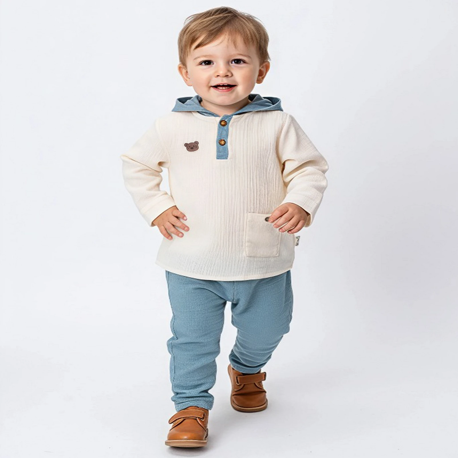 AYICIKLI KAPÜŞONLU MÜSLİN 2Lİ BEBEK TAKIMI