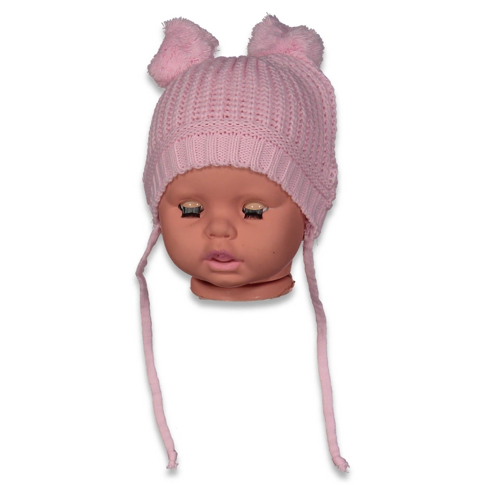 BEBE TRİKO ÇİFT PONPONLU İPLİ  BERE