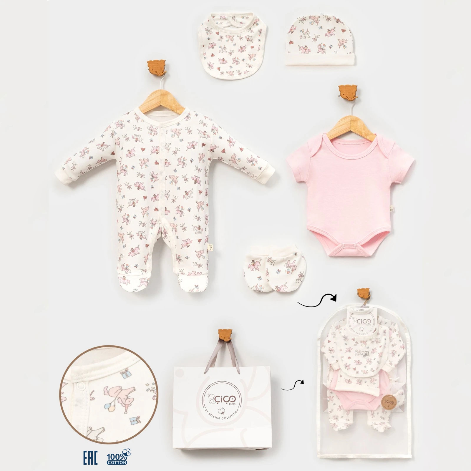 3-9 ay  Unicorn Baskılı 5'li Hediyelik Set