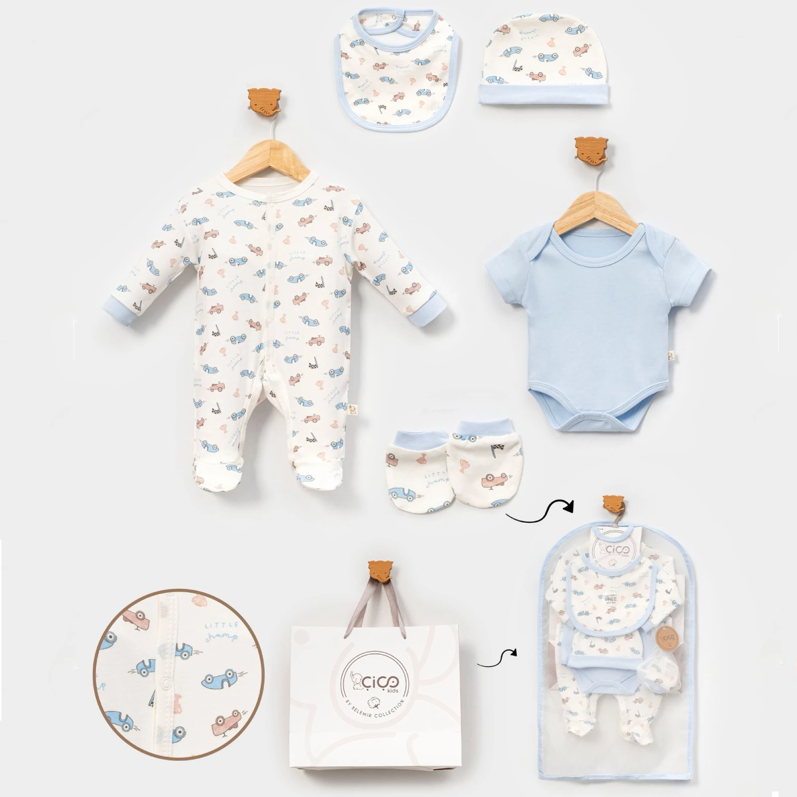 BELEMİR-7206 / Araba Baskılı 5'li Hediyelik Set
