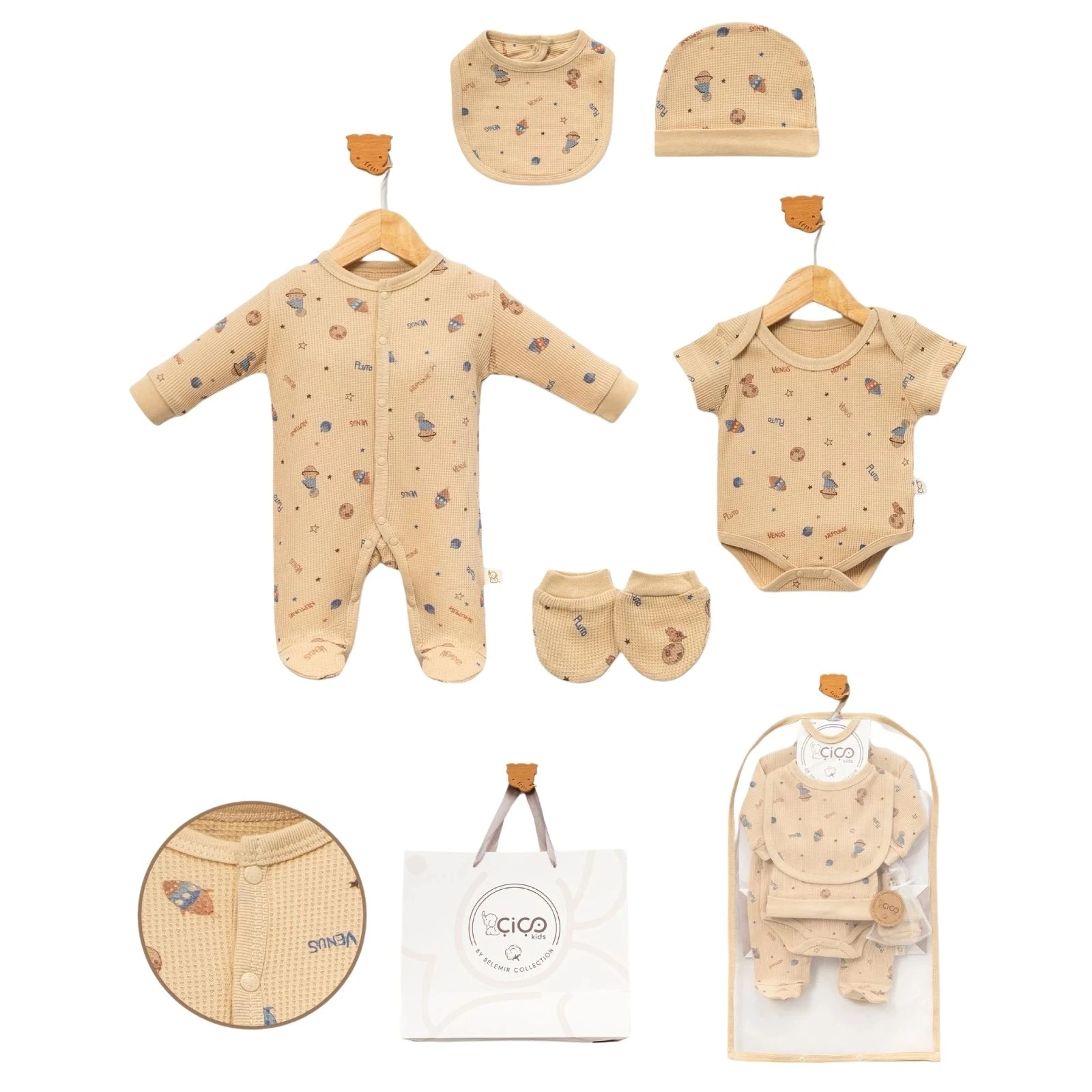 BELEMİR-7209 / Uzay Baskılı 5'li Hediyelik Waffle Set