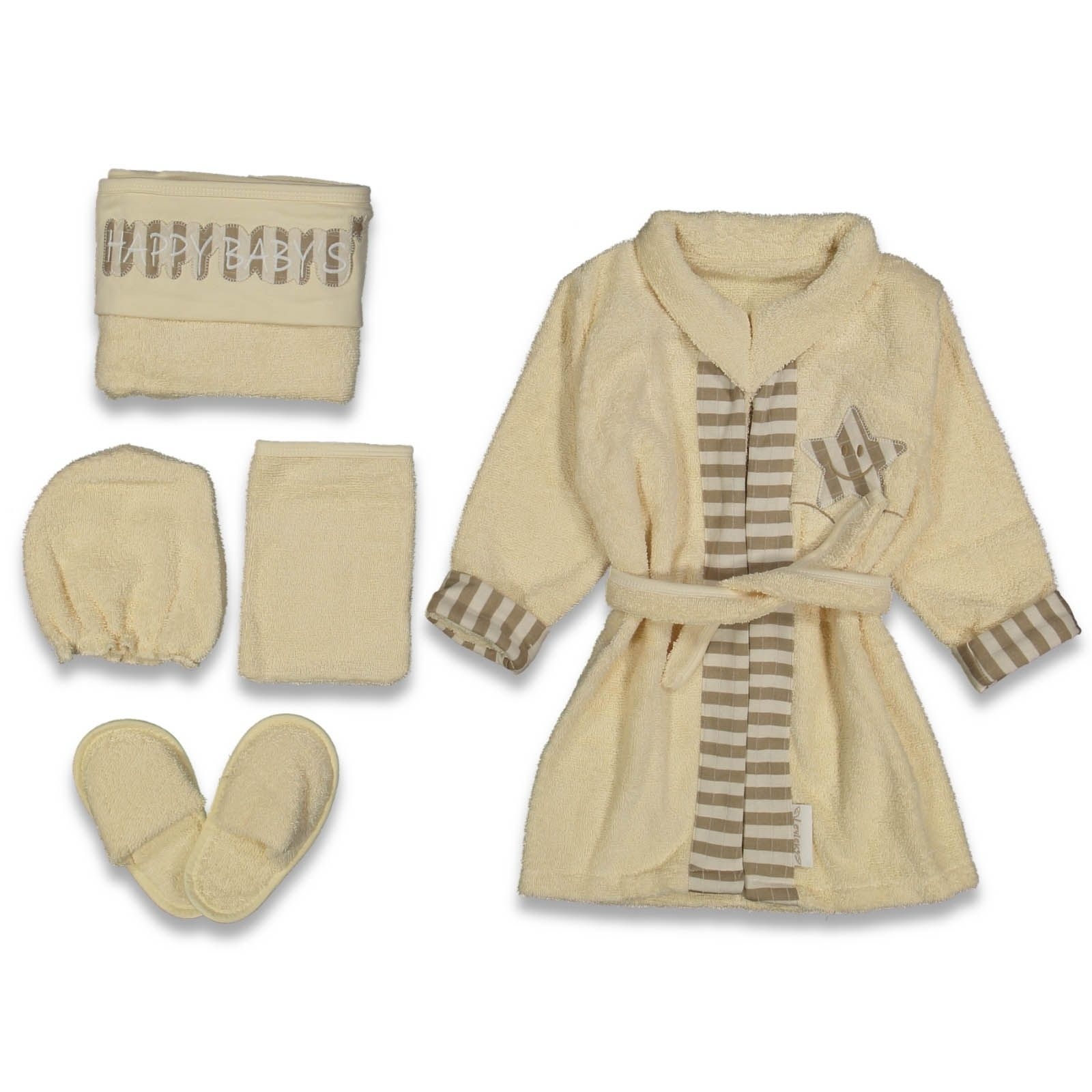 ERKEK 3/3 YAŞ BORNOZ SET YILDIZLI EKRU