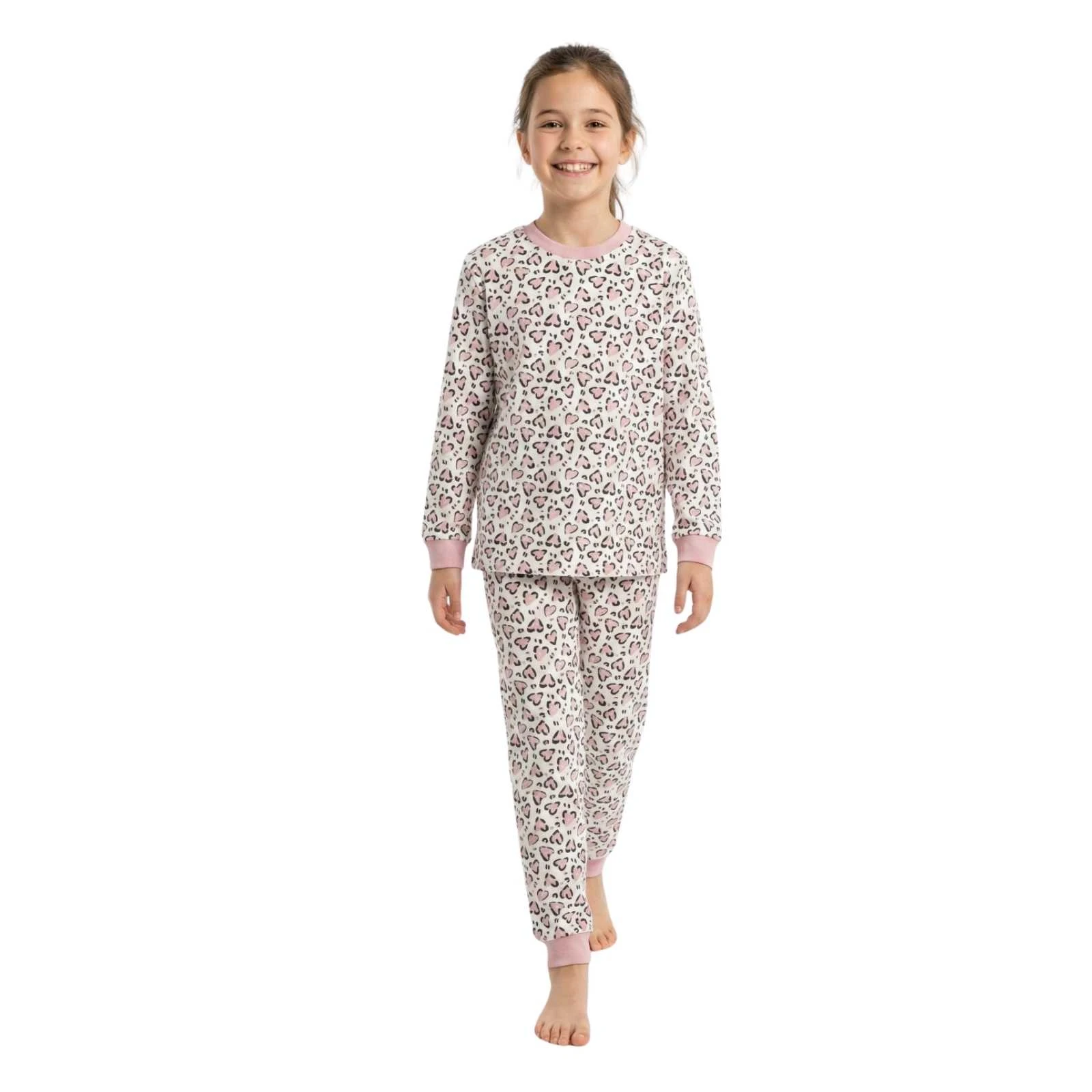 KIZ 10/12 YAŞ LEOPAR KALPLİ PJAMA TAKIM