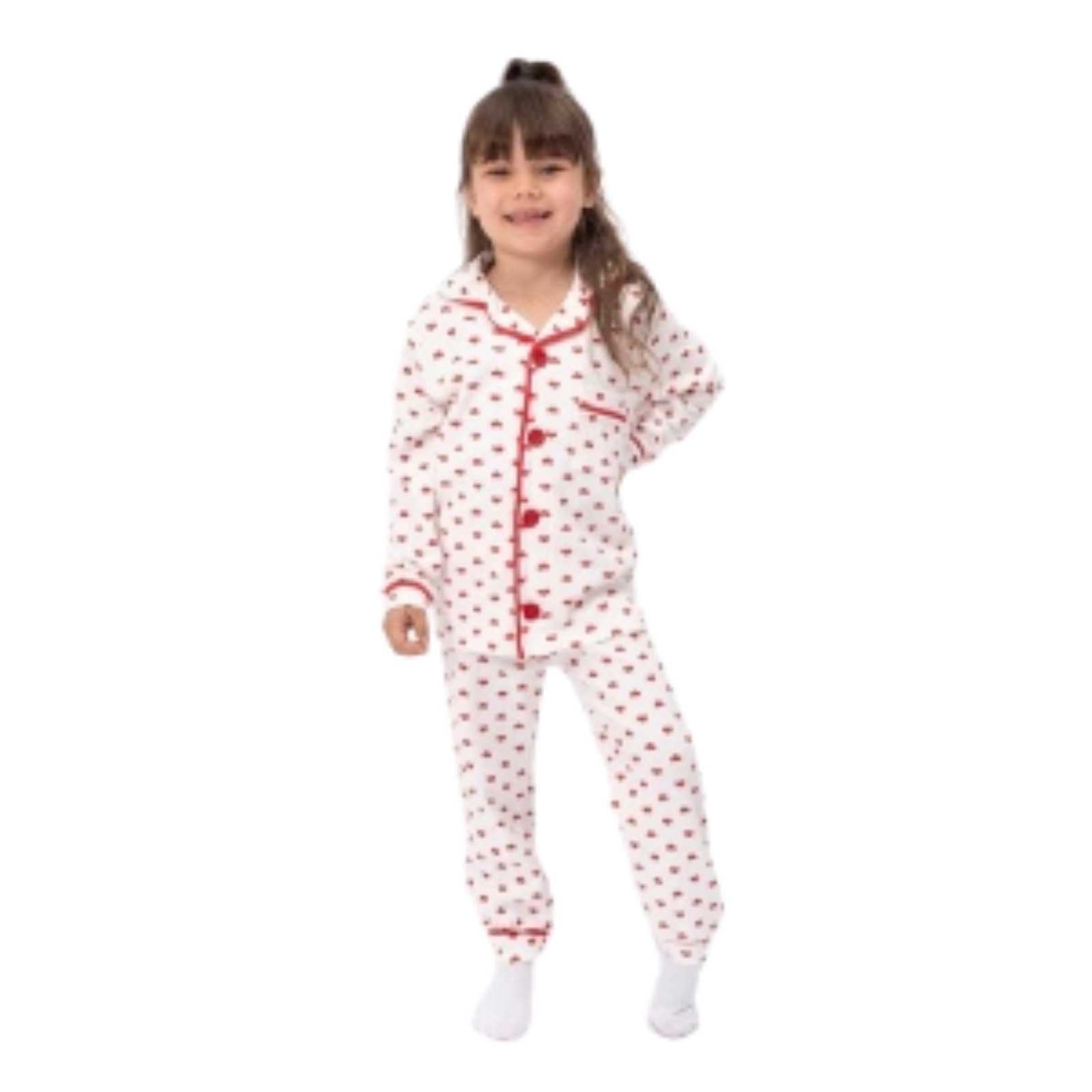 KIZ 3/6 YAŞ KALP BASKILI  PİJAMA TAKIM