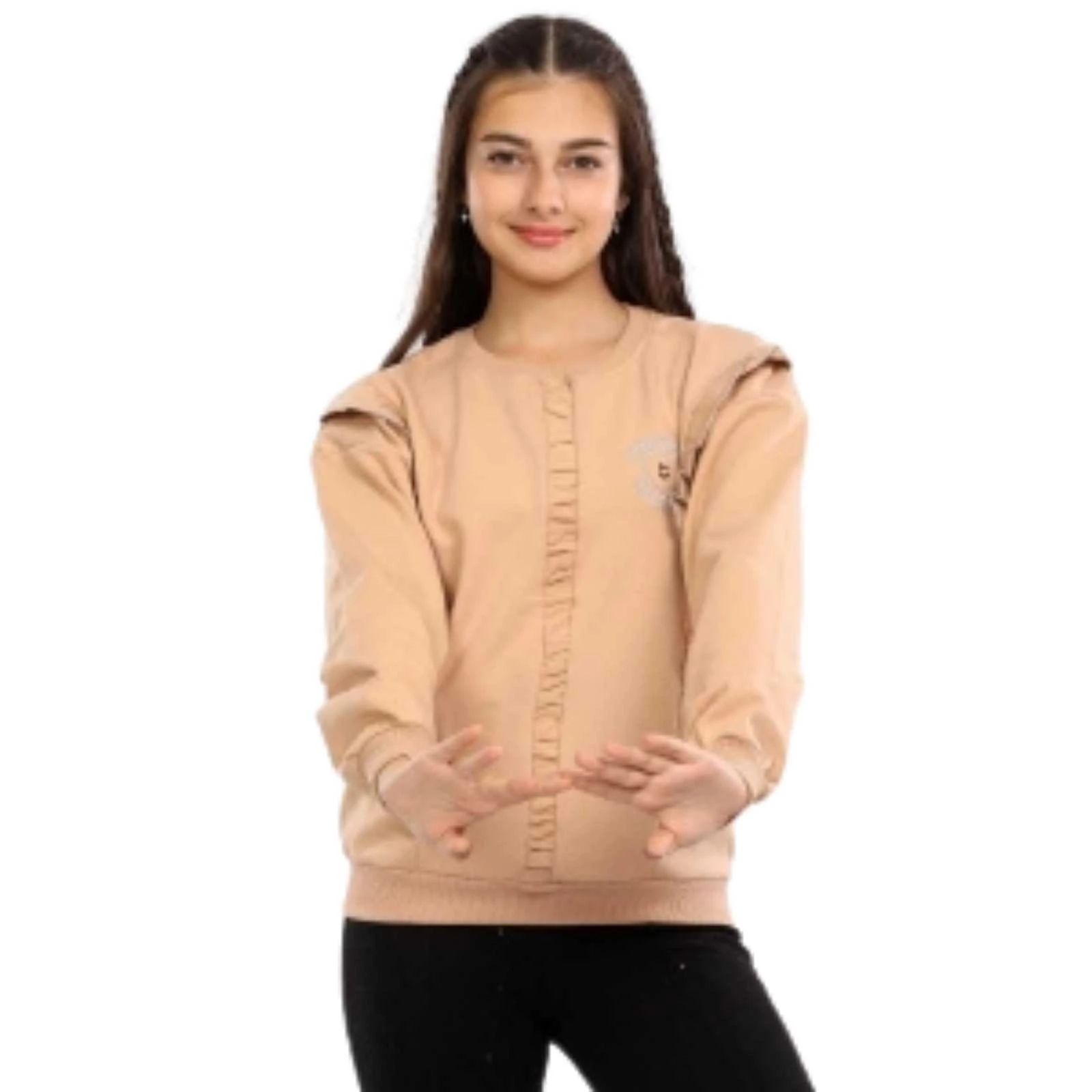 KIZ 5/8 YAŞ BÜZGÜLÜ FIRFIRLI KALP NAKIŞLI SWEAT