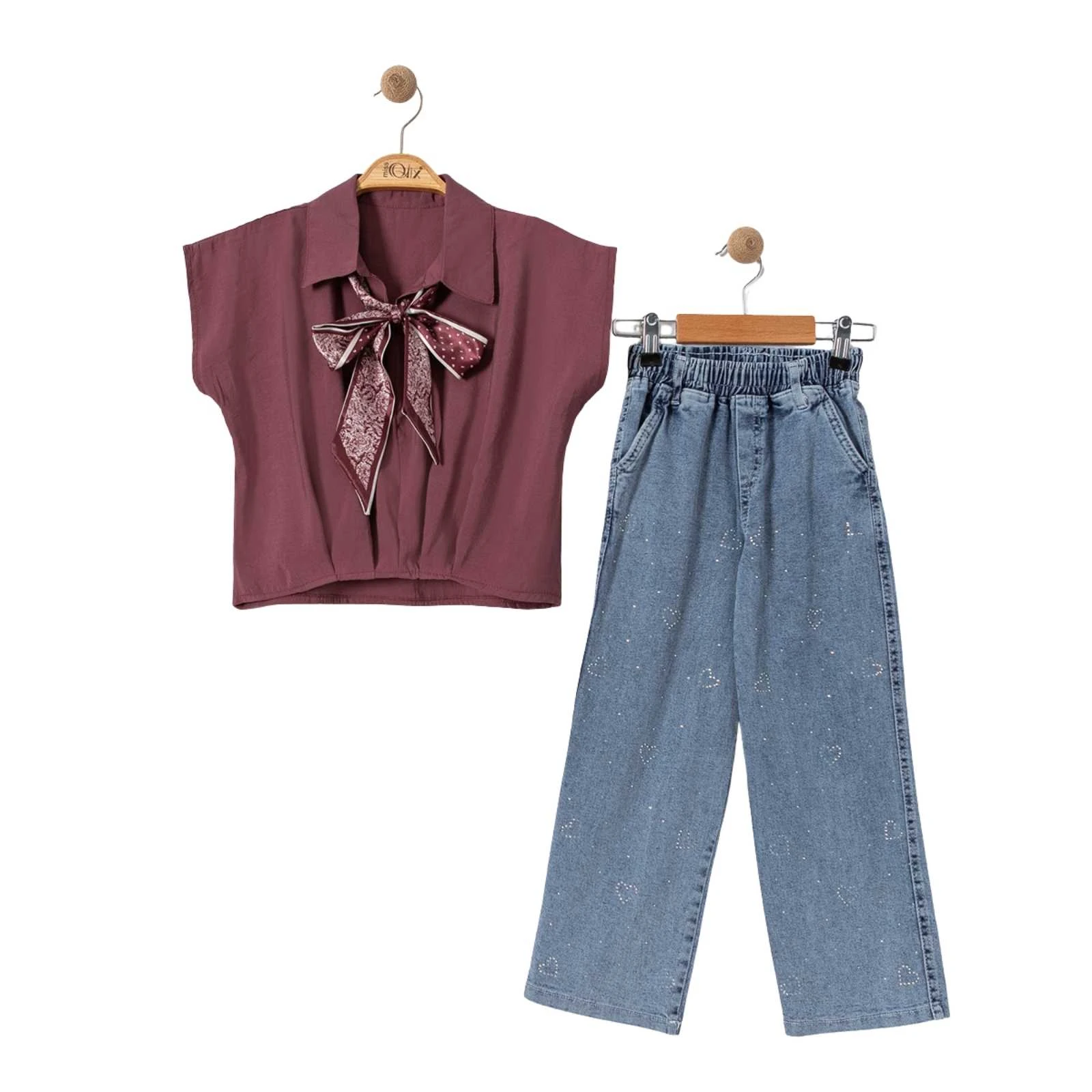 KIZ 7/10 YAŞ FİYONKLU KOT PANTALONLU  TAKIM