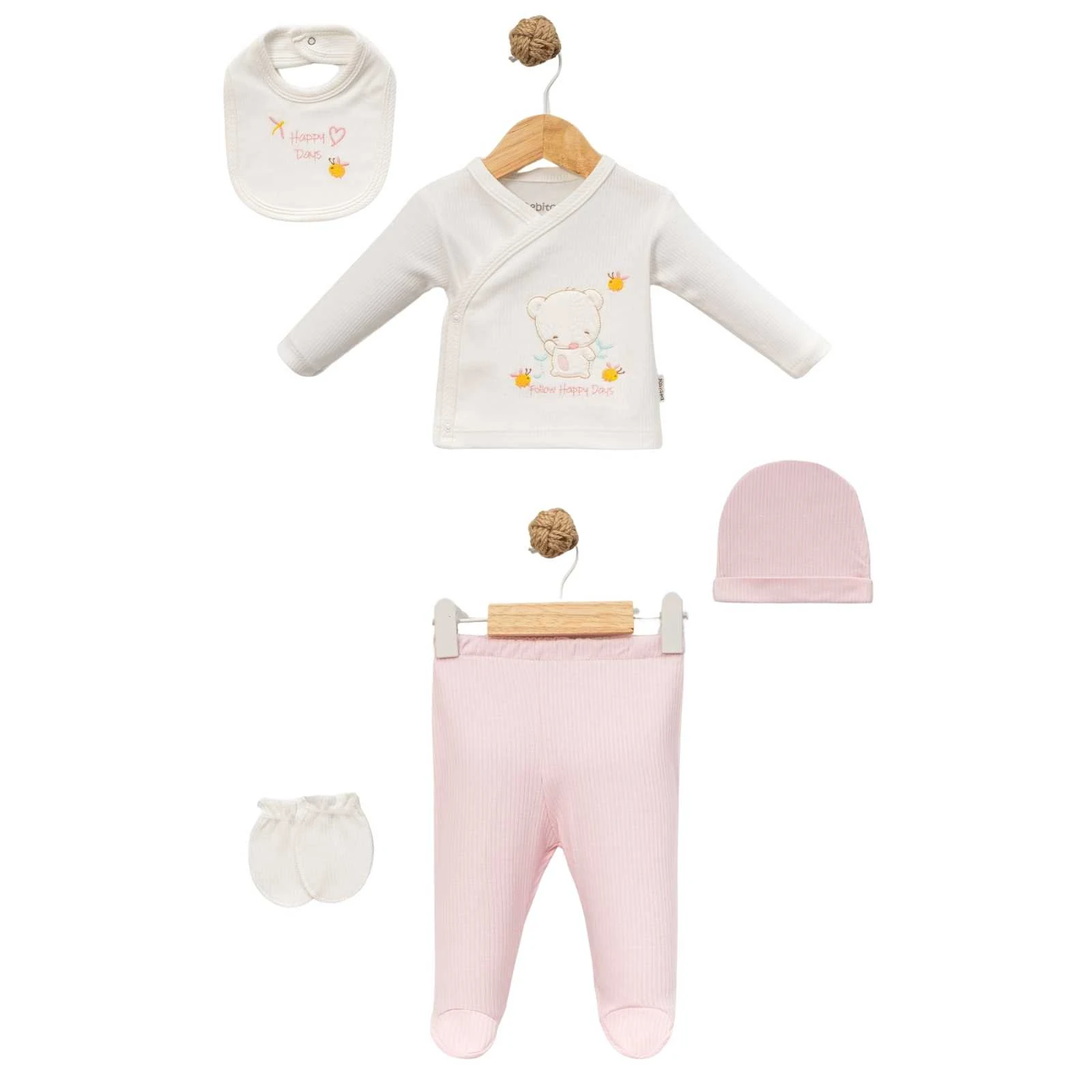UNISEX 1/3 AY ÇİÇEKLİ AYICIK 5 PARÇA ZIBIN TAKIMI