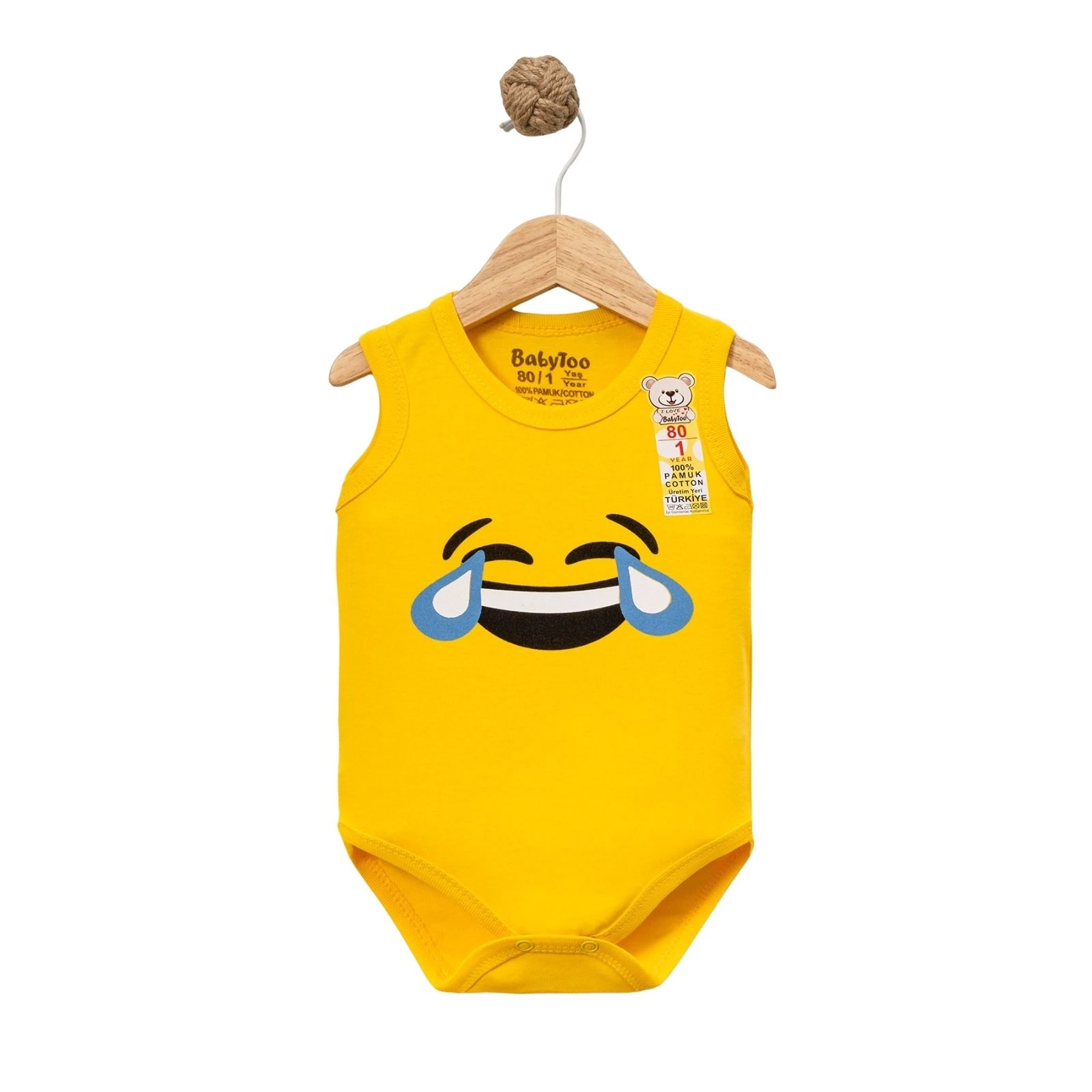 UNISEX 3/18 AY AĞLAYAN EMOJİ BASKILI ASKILI BADİ