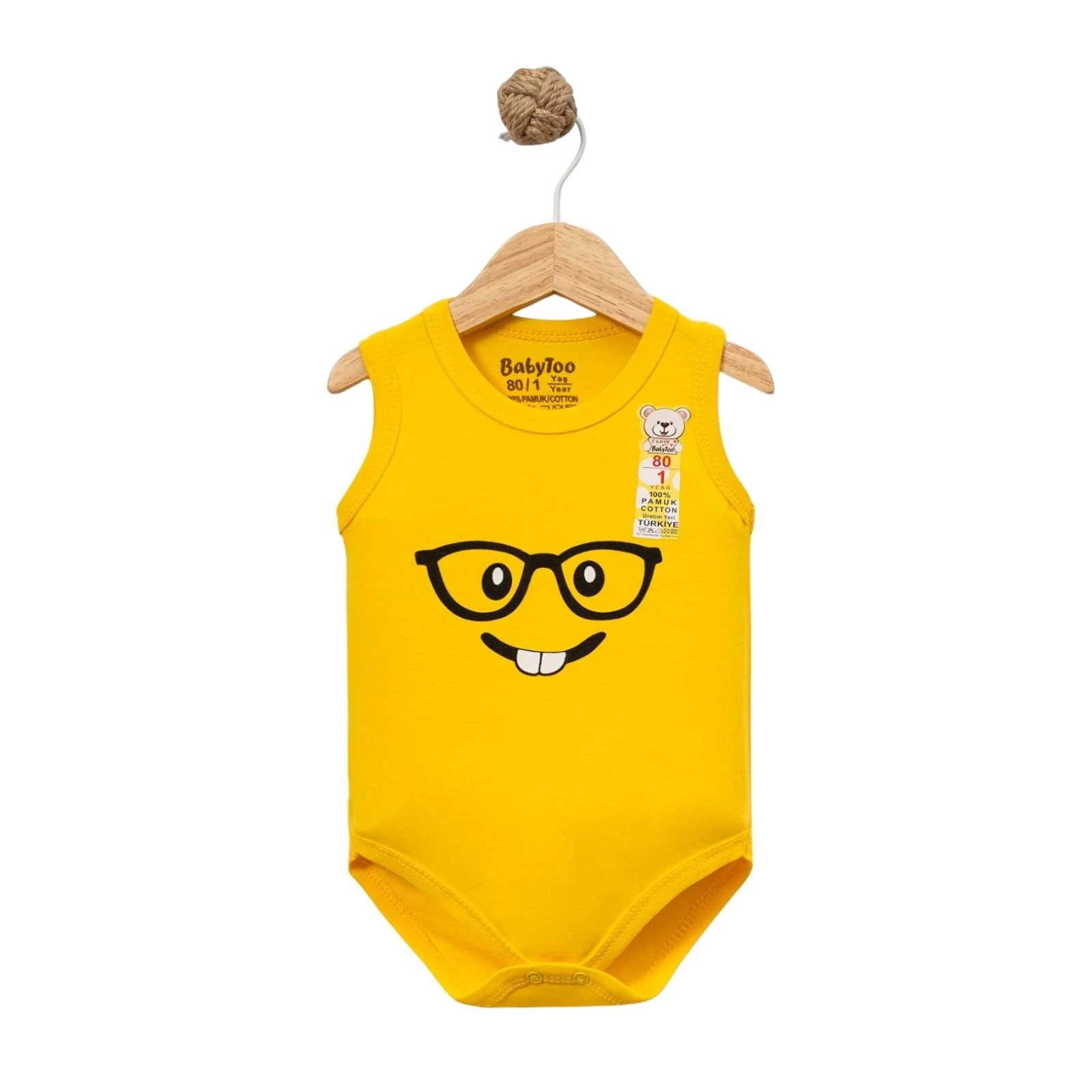 UNISEX 3/18 AY GÖZLÜKLÜ EMOJİ BASKILI ASKILI BADİ