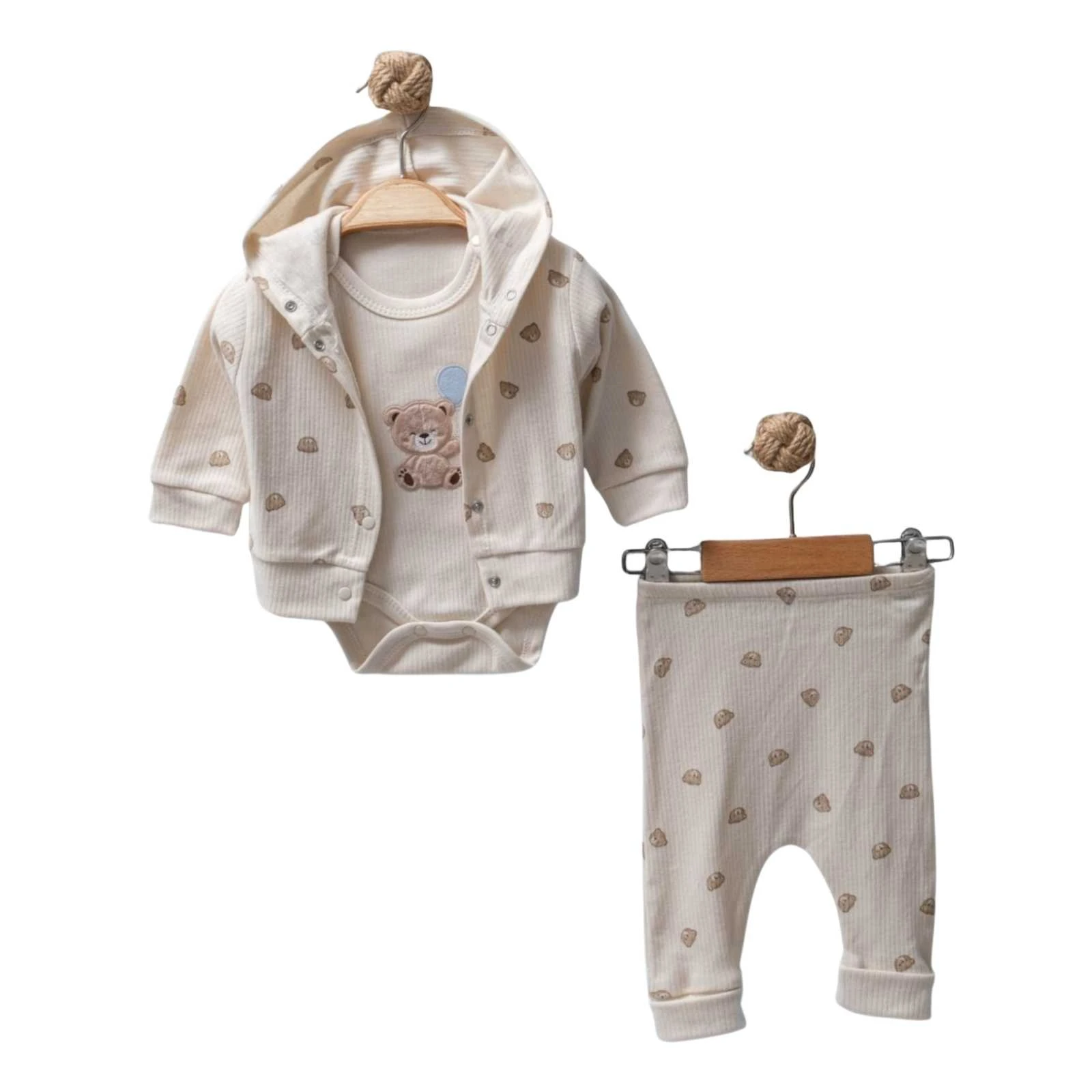 UNISEX 3/9 AY MİNİK AYICIKLI 3LÜ TAKIM 