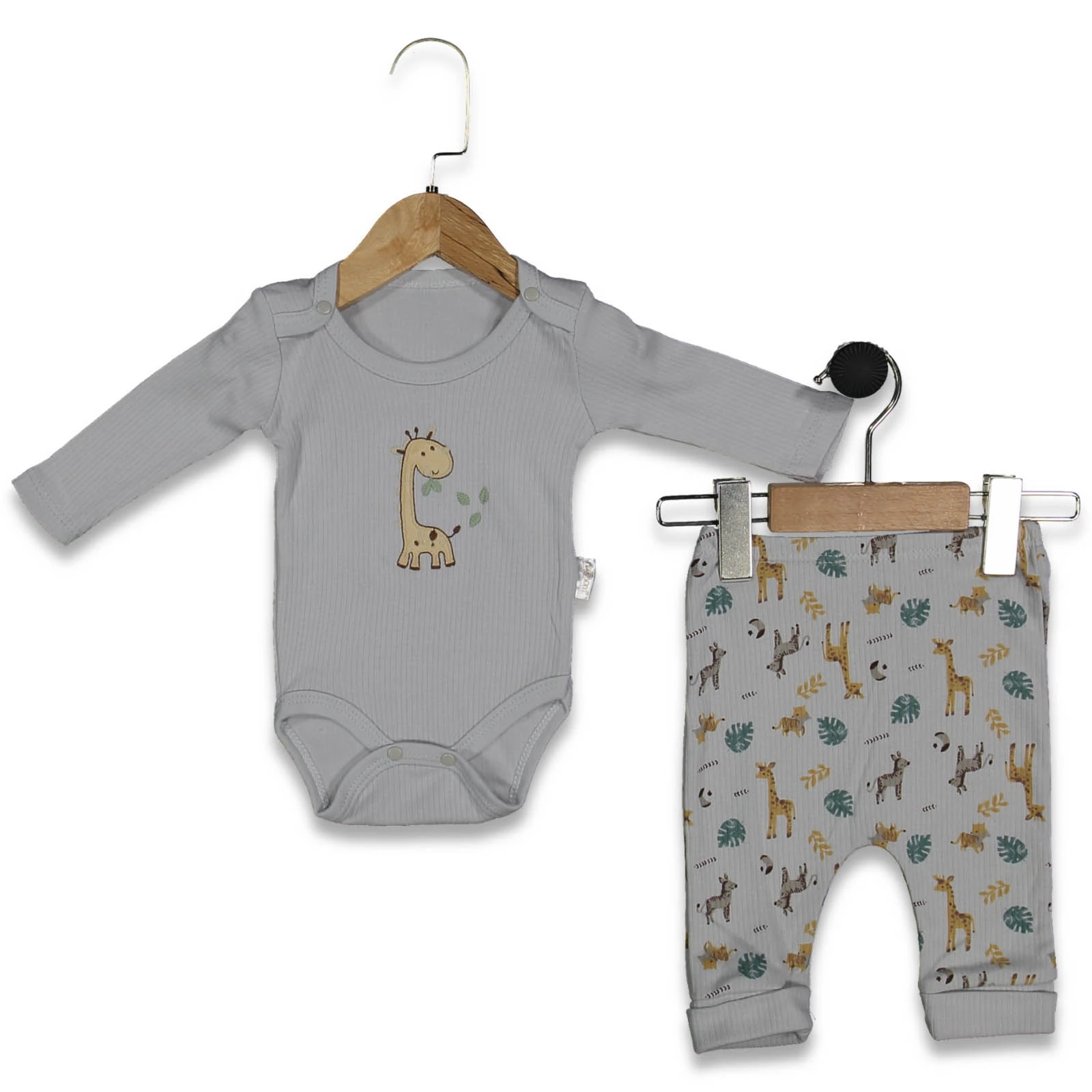 UNISEX 3/9 AY ZÜRAFA NAKIŞLI İKİLİ BADY TAKIM 