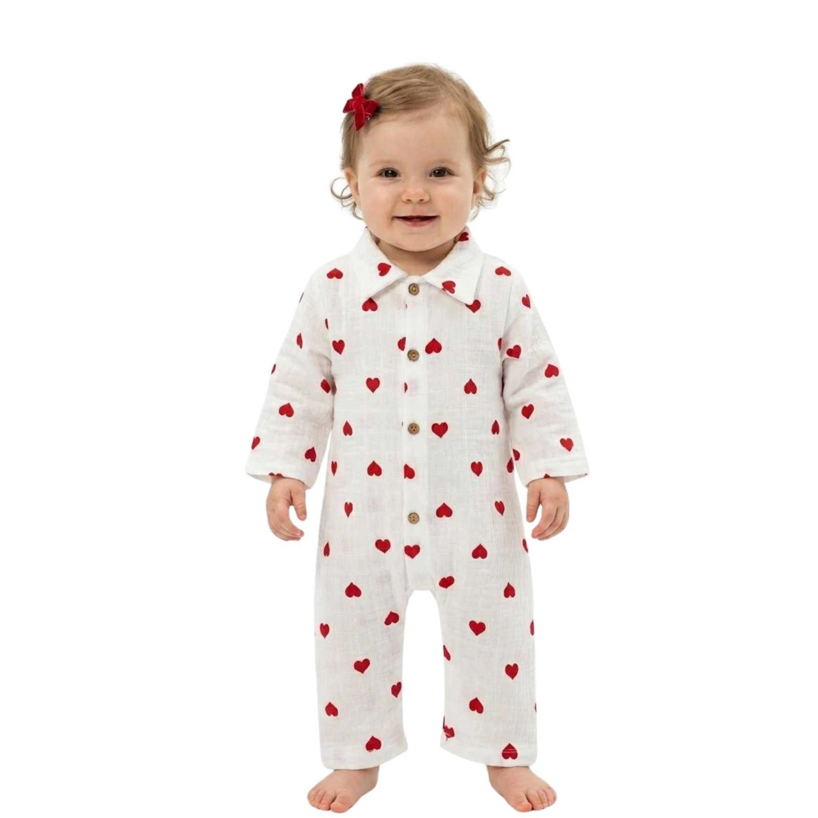 UNISEX 6/12 AY MÜSLİN KALPLİ TULUM
