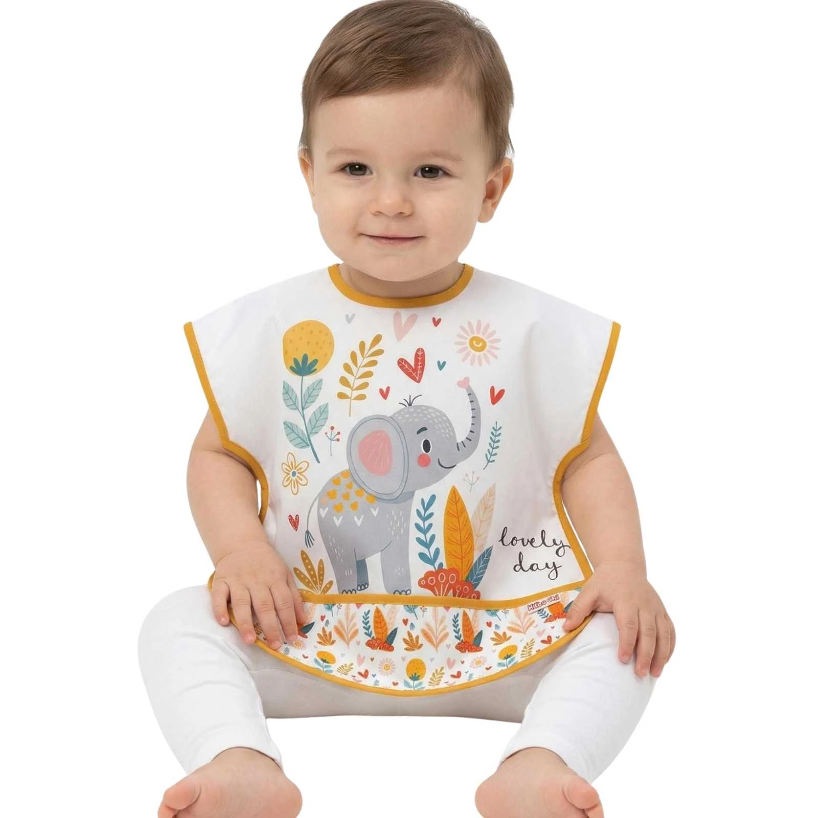 UNISEX 6/24 AY FİL DESEN KISA KOLLU BAĞLAMLI ÖNLÜK