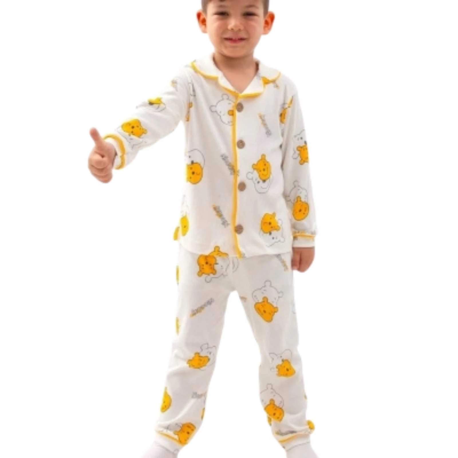 UNISEX 9/24 AY POOH BASKILI  PİJAMA TAKIM