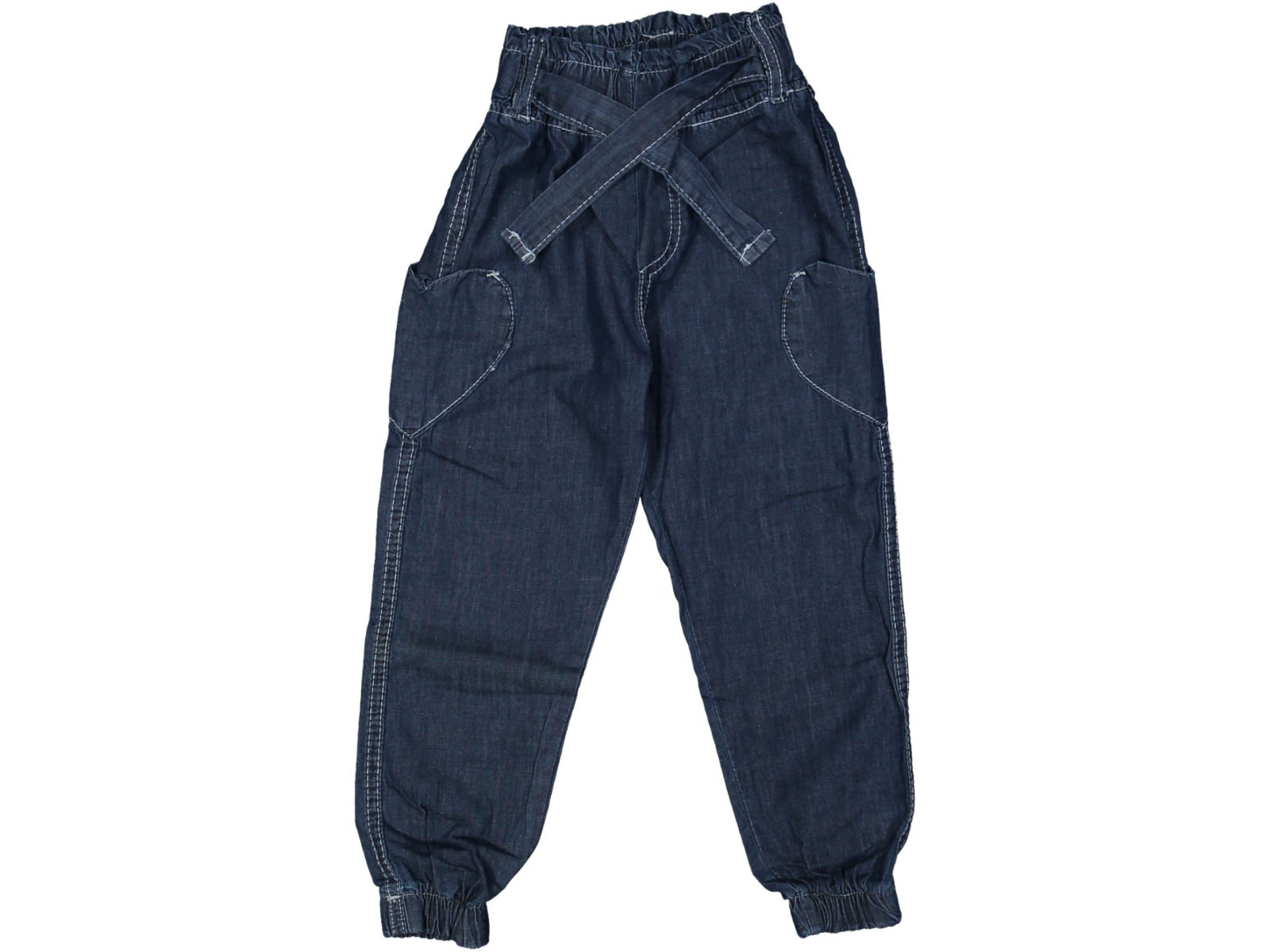 KIZ 8/12 YAŞ KALP CEPLİ LASTİKLİ KOT PANTOLON 