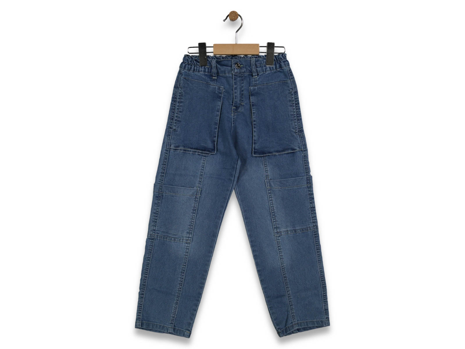 KIZ 9/12 YAŞ BEL LASTİKLİ TORBA CEPLİ KOT PANTALON