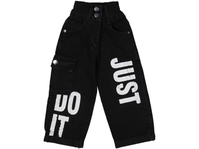 KIZ 8/12 YAŞ JUST YAZILI SİYAH KOT PANTOLON