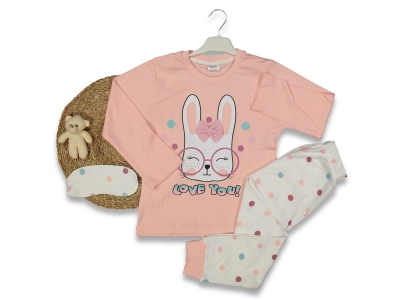 KIZ 7/10 YAŞ GÖZLÜKLÜ TAVŞAN 4LÜ SERİ PIJAMA TAKIM