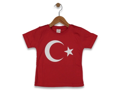 UNISEX 9/12 YAŞ KIRMIZI BAYRAK BASKILI TİŞÖRT
