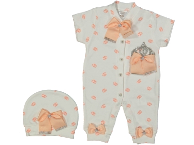 KIZ 3/9 AY KISA KOL KRALİÇE TAÇ BASKILI TULUM