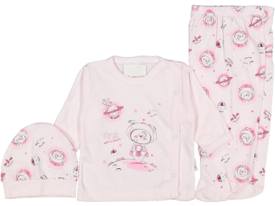 UNISEX 0/3  AY KENDİNDEN ELDİVENLİ PİJAMA TAKIM