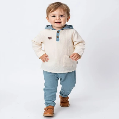 AYICIKLI KAPÜŞONLU MÜSLİN 2Lİ BEBEK TAKIMI