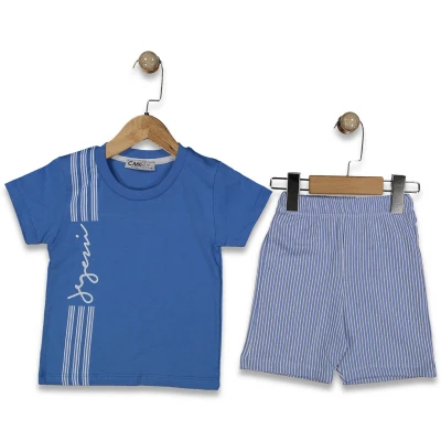 ERKEK 2/9 YAŞ ÇİZGİLİ İMZA BASKILI ŞORTLU TAKIM