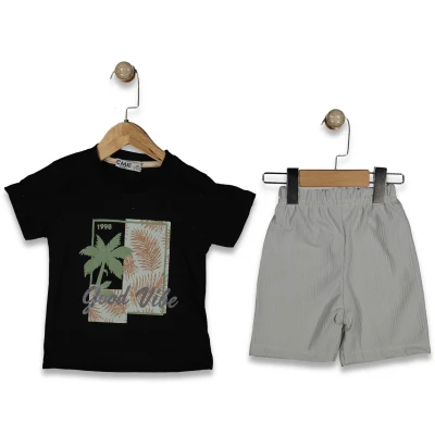 ERKEK 2/9 YAŞ PALMİYE BASKILI ŞORTLU TAKIM