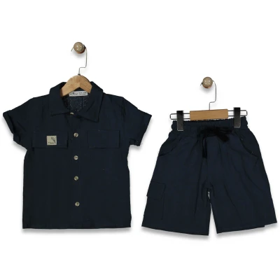 ERKEK 3/6 YAŞ ÖNÜ CEP KAPAKLI KETEN 2Lİ TAKIM