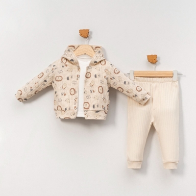 ERKEK 9/24 AY ASLAN KAFASI BASKILI KAPÜŞONLU 3’LÜ 