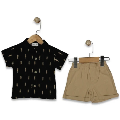 ERKEK 9/24 AY GÖMLEĞİ YAPRAK BASKILI ŞORTLU TAKIM