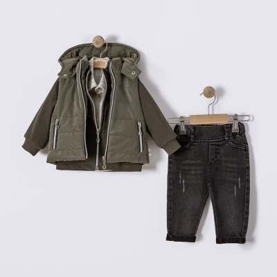 ERKEK 9/24 AY KAPÜŞONLU YELEKLİ DÖRTLÜ TAKIM