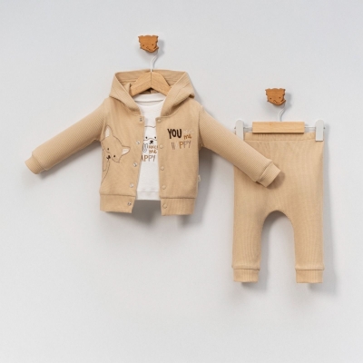 ERKEK 9/24 AY TİLKİ NAKIŞLI 3’LÜ WAFFLE TAKIM