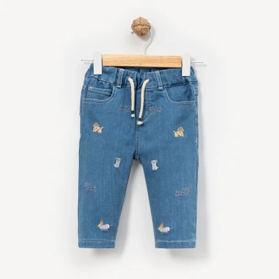 ERKEK ÇOCUK 1-4 YAŞ NAKIŞLI KOT PANTOLON 