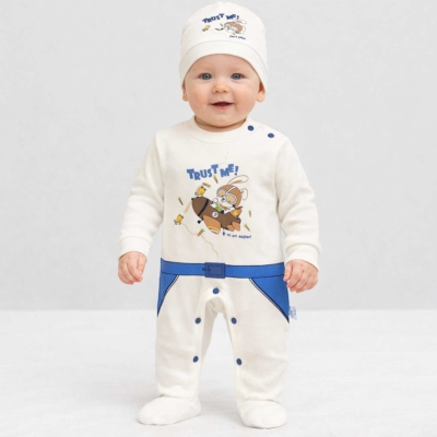 Erkek Bebek Tulum Şapkalı 3-6-9 Ay % 100 cotton 