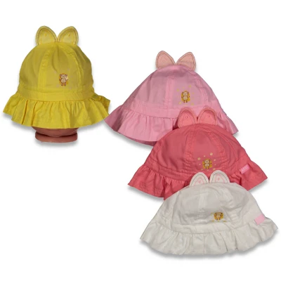 KIZ 0/18 AY KULAKLI KEDİ BASKILI MAXİ ŞAPKA