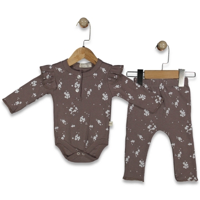 KIZ 0/3 AY ÇİÇEK DESENLİ BADİLİ TAKIM