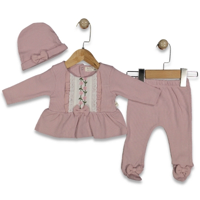 KIZ 0/3 AY ÖNÜ GÜL İŞLEMELİ GÜPÜRLÜ TAKIM