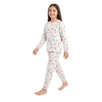 KIZ 10/12 YAŞ ÇİÇEKLİ KALPLİ PJAMA TAKIM