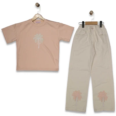 KIZ 11/15 YAŞ PALMİYE DESENLİ PANTALONLU  TAKIM