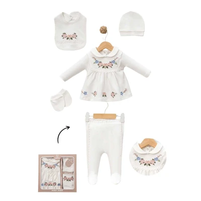 KIZ 1/3 AY BEBE YAKALI ÇİÇEKLİ 5 Lİ SET