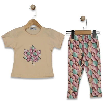 KIZ 2/9 YAŞ YAPRAK BASKILI TAYTLI TAKIM