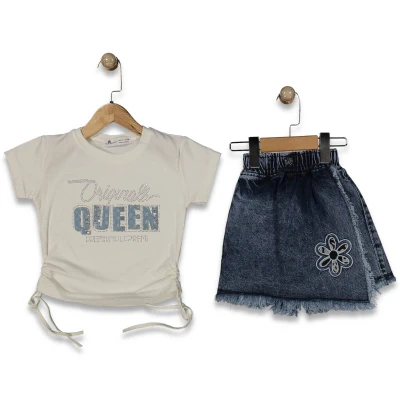 KIZ 3/6 YAŞ QUEEN APLİKLİ TAŞLI ŞORTLU TAKIM