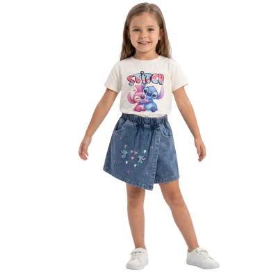 KIZ 3/7 YAŞ STİTCH KOT ŞORTLU TAKIM