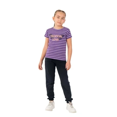 KIZ 5/8 YAŞ TROPICAL BASKILI BONCUKLU TİŞÖRT 