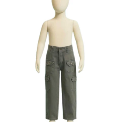 KIZ 6/10 YAŞ CEP DETAYLI KETEN PALAZZO PANTOLON