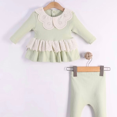 KIZ 6/18 AY DANTELLİ YAKALI DÜĞMELİ AYLIK TAKIM