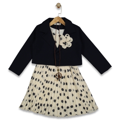 KIZ 6/9 YAŞ PUANLI ELBİSE CEKET 2Lİ TAKIM 