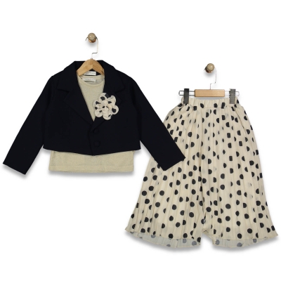 KIZ 6/9 YAŞ PUANLI PANTOLON CEKETLİ 3LÜ TAKIM 